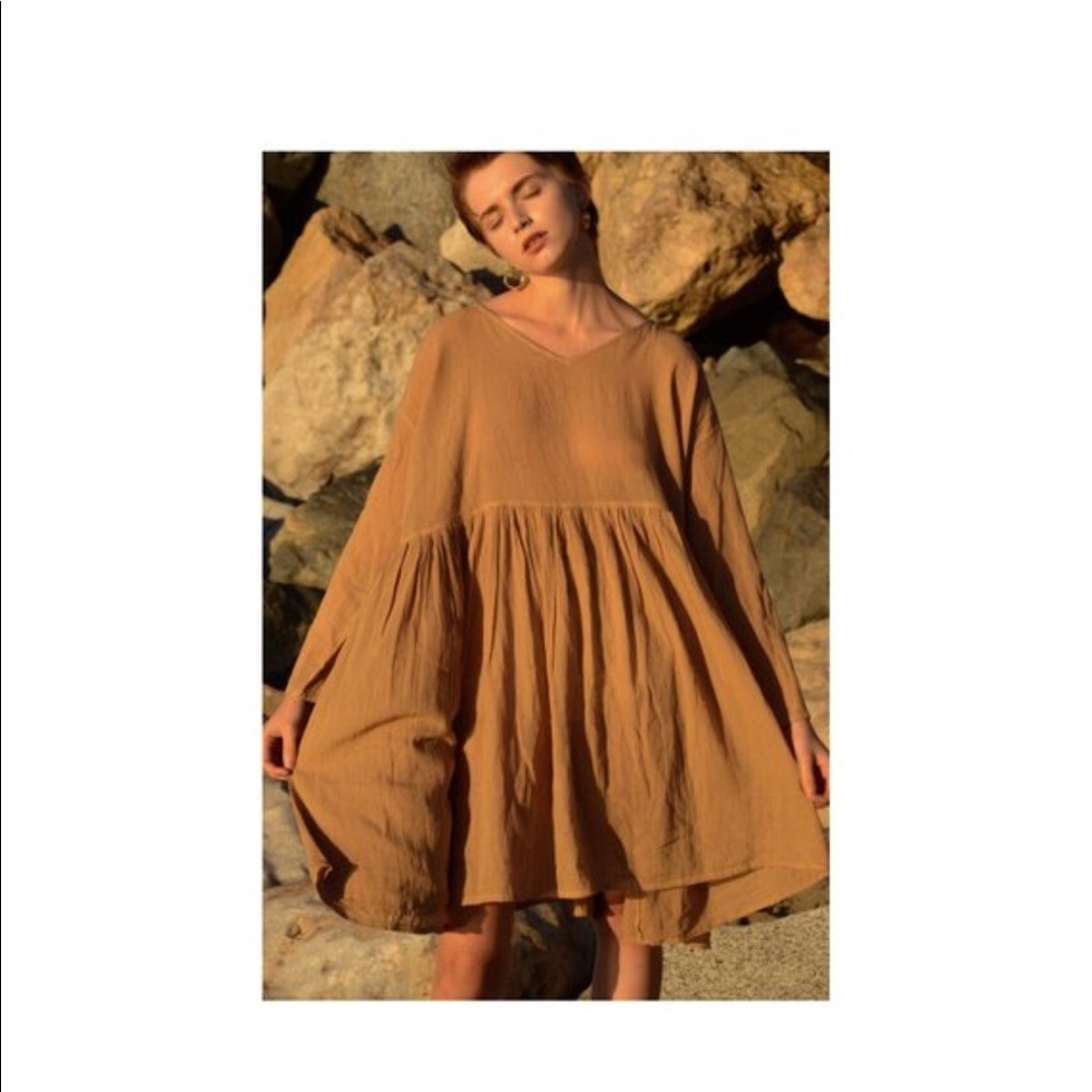 Handmade organic cotton beige dress